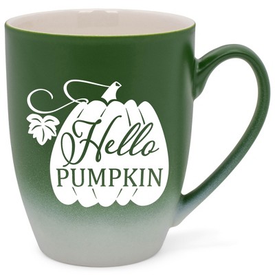 Elanze Designs Hello Pumpkin Two Toned Ombre Matte Green and White 12 ounce Ceramic Stoneware Coffee Cup Mug