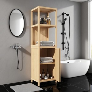 KTMBDW Bamboo Cabinet, Bathroom Storage Cabinet with Single Door and Shelves, Freestanding Bathroom Cabinet, Kitchen Cupboard for Living Room - 1 of 4