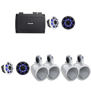 Kicker Premium Marine 6.5" 51MSC65 (2 Pair ) With (2 Pair ) 12KMTESW White Enclosures Includes 48KXMA8004 Amp, UTV / Wake Boarding - 1 of 4