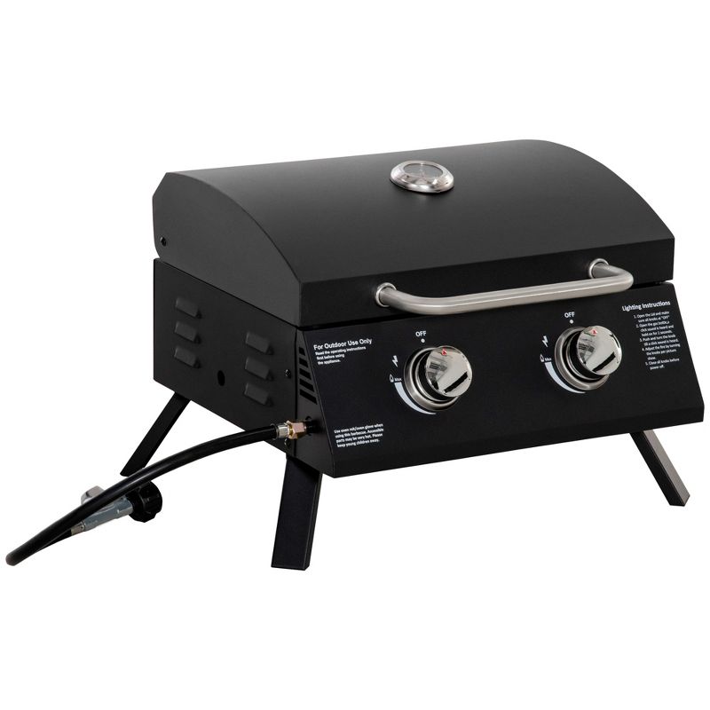 Outsunny 2 Burner Propane Gas Grill Outdoor Portable Tabletop BBQ with Foldable Legs, Lid, Thermometer for Camping, Picnic, Backyard, 4 of 7