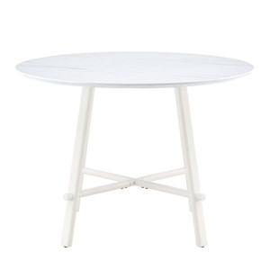 GlasFlength Dining Tables Modern Minimalist Circular Dining Table Patterned Tabletop for Multi Functional Spaces, White, 42"*42"*30" - 1 of 4