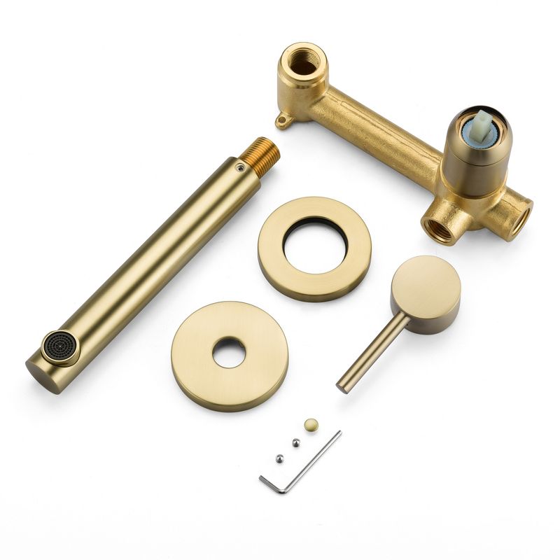 Sumerain Brushed Gold Bathroom Faucet Brass Wall Mount Faucet Single Handle with Rough in Valve, 6 of 10