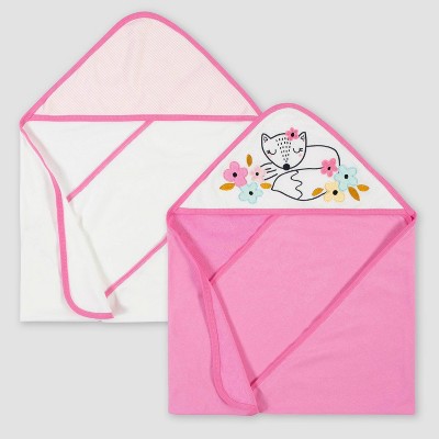 Gerber Baby Girls' 2pk Fox Terry Hooded Bath Towel - Pink