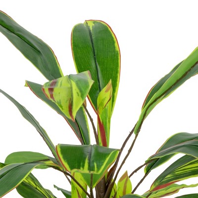 25" Green and Red Artificial Dracaena Plant in Off-White Plastic Pot