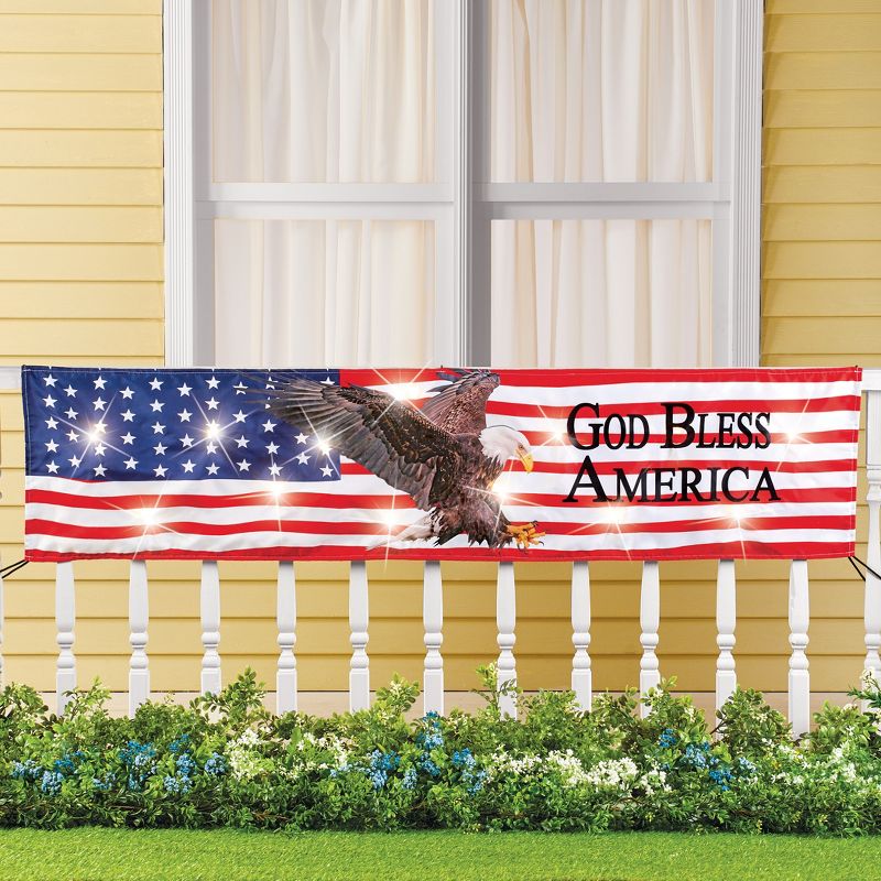 Collections Etc LED Lighted American God Bless America Flag Banner, 2 of 3