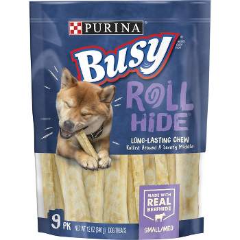 Purina Busy Rawhide Chewy Beef Flavored Bones Rollhide Dog Treats Pouch - S/M - 9ct