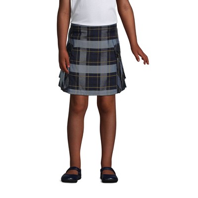 Lands' End School Uniform Kids Slim Side Pleat Plaid Skort Above Knee
