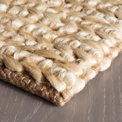 Handmade Braided Cotton Rectangular Rug in Natural Beige, 6' x 9'
