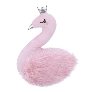 Everything Kids Pink Plush Swan Decorative Throw Pillow with Silver Metallic Beak and Crown - 1 of 4
