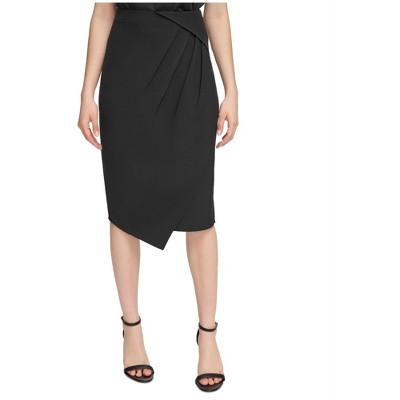 Calvin Klein Womens Angled Hem Midi Skirt, Black, 4