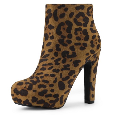 Allegra K Women s Zipper Platform Chunky Heel Ankle Boots Leopard 8.5 Target