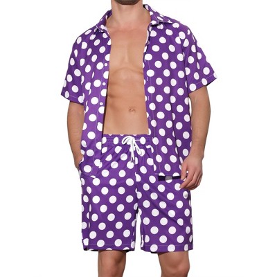 Lars Amadeus Men's Summer Polka Dots Hawaiian Short Sleeves Set 2 Pcs