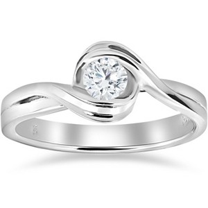 Pompeii3 1/2Ct Natural Round Solitaire Diamond Half Bezel Engagement Ring 14k White Gold - 1 of 4
