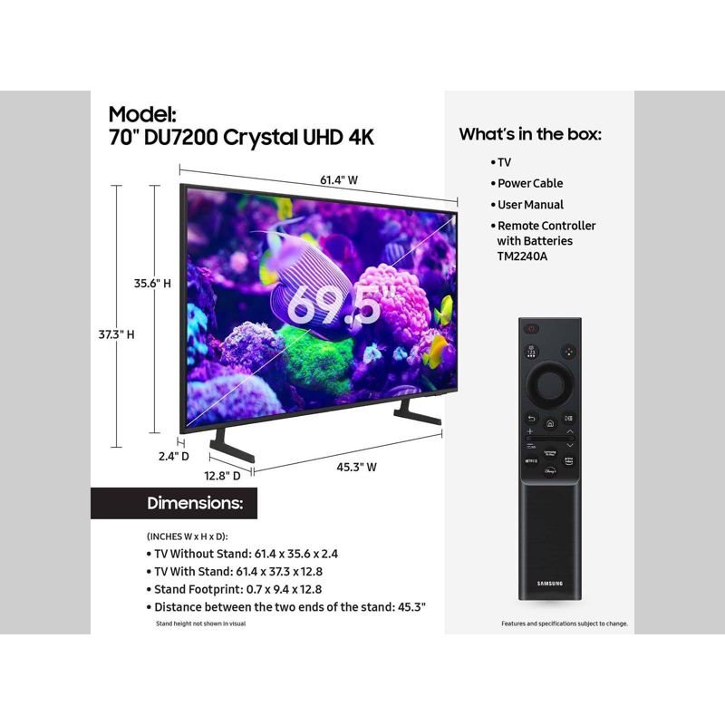 Samsung 70&#34; Class DU7200 HDR Crystal UHD 4K Smart TV - Titan Gray (UN70DU7200), 6 of 13