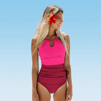 Women's Cutout High Neck Back Tie One Piece Swimsuit -cupshe-pink