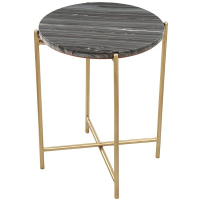 Round Gray and Gold Marble Metal Side Table