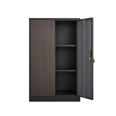 INFURNIC Decorative Storage Cabinets Metal Folding Filing Storage Cabinet with Locking Doors and Adjustable Shelves, Black, 13.78"*27.5"*41.97"