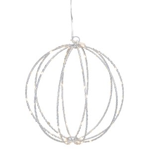 Northlight LED Lighted Hanging Ball Christmas Decoration - 8" - Silver - Warm White Lights - 1 of 3