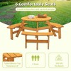 6 Person Wooden Picnic Table Set, Outdoor Round Picnic Table with Benches & Umbrella Hole, Table and Bench Set for Garden Backyard Patio - 4 of 4