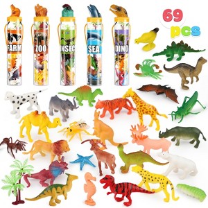 Joyfy 69Pcs Small Animal Figures, Assorted Mini Plastic Animal Toy Realistic Animals for Sensory Bin, Birthday Party Favor for Kids Toddler Aged 3-8 - 1 of 4