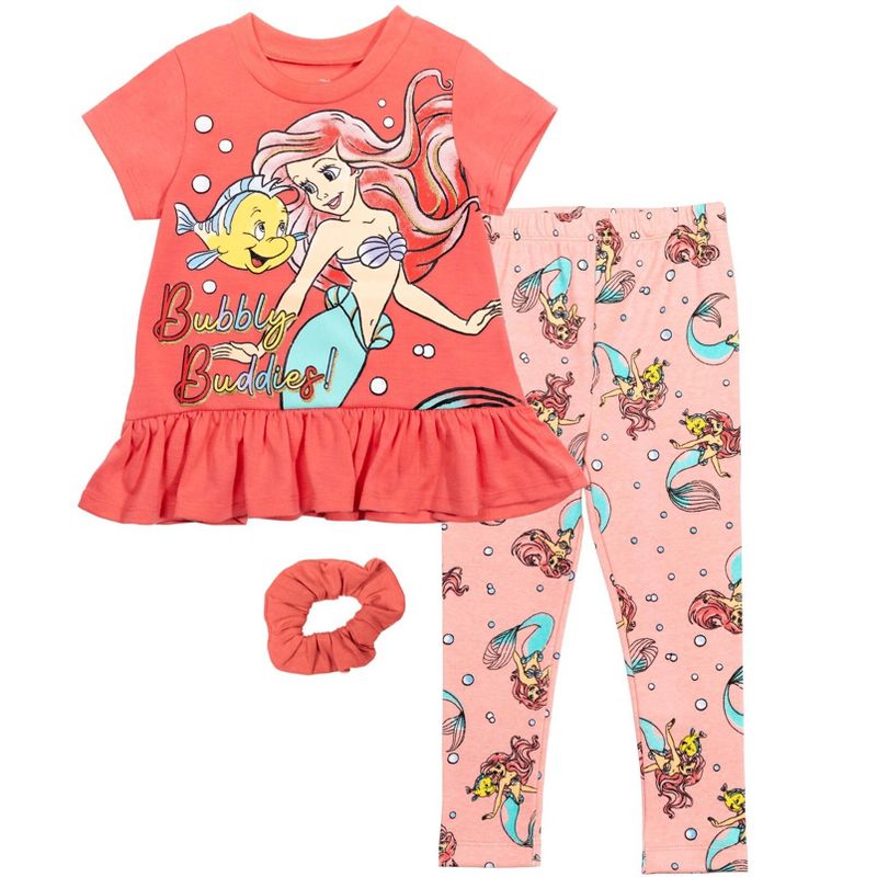 Disney Minnie Mouse Princess Frozen Little Mermaid T-Shirt Leggings and Scrunchie 3 Piece Outfit Set Infant to Big Kid, 1 of 10