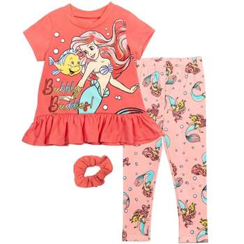 Disney Minnie Mouse Princess Frozen Little Mermaid T-Shirt Leggings and Scrunchie 3 Piece Outfit Set Infant to Big Kid