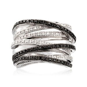 Ross-Simons 0.30 ct. t.w. Black and White Diamond Highway Ring in Sterling Silver - 1 of 4