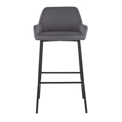 Daniella 38" Black Metal and Grey Faux Leather Bar Stools - Set of 2