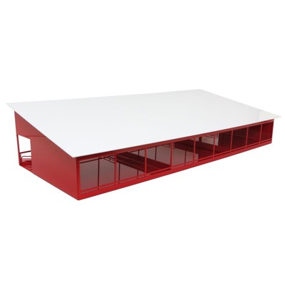 Standi Toys 1/64 Red & White Metal Monoslope Cattle Barn with Gates & Feed Trough ST387R