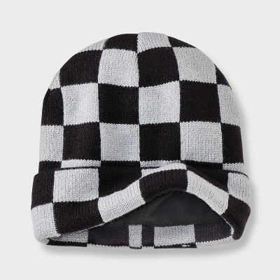 Boys' Checkerboard Beanie Hat - Cat & Jack Black/Gray - image 2
