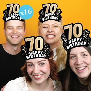 Big Dot of Happiness 70th Birthday Paper Crowns, Happy Birthday Party Headbands for Adults, DIY Black & Gold Milestone Party Hat Favors, 16 Count - 1 of 4