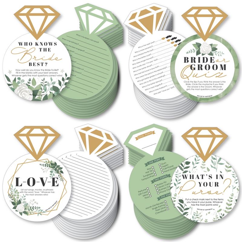 Big Dot of Happiness Boho Botanical Bride - 4 Games - Who Knows The Bride Best, Bride or Groom Quiz, What’s in Your Purse and Love - Gamerific Bundle, 1 of 9