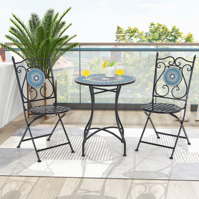 Tangkula 24 Inch Patio Bistro Table w/ Ceramic Tile Tabletop Heavy-Duty Metal Structure, 4 of 9