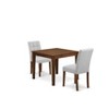 East West Furniture 3 Piece Dining Room Table Set consists A Wooden Table and 2 Light Gray Faux Leather Parson Dining Chairs Antique Walnut - 2 of 4
