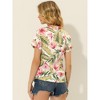Allegra K Women's Hawaiian Floral Leaves Printed Short Sleeve Button Down Vintage Shirt - 4 of 4