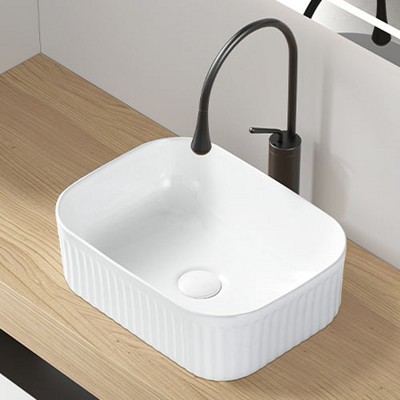 Hrinhom 15.8" W Rectangle Bathroom Sink Above Counter,Modern Stone Resin Vessel Sink Without Faucet
