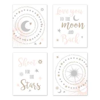 Sweet Jojo Designs Girl Unframed Wall Art Prints for Décor Celestial Pink Gold and Grey 4pc