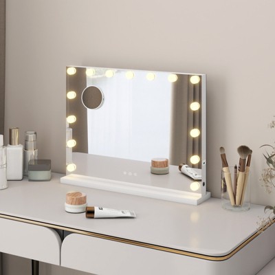 ELECWISH LED Lighted Vanity Mirror with Stand - 3-Color Adjustable, USB Port, Wall Mountable, White