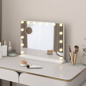 ELECWISH LED Lighted Vanity Mirror with Stand - 3-Color Adjustable, USB Port, Wall Mountable, White - 1 of 4