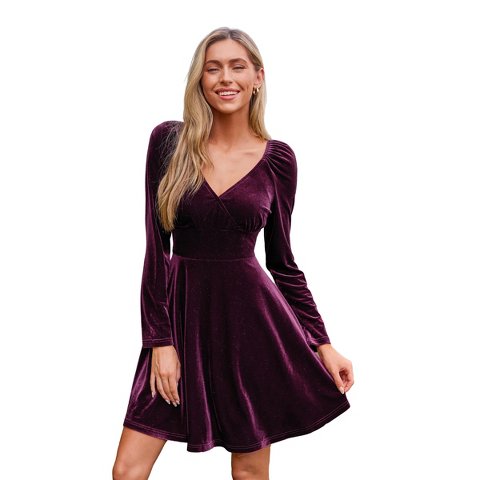Женские платья Cupshe Women's Velvet Overlap Collar Long Sleeves Mini Dress-L-Dark Purple