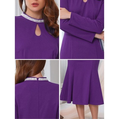 Женские платья INSPIRE CHIC Women's Evening Fishtail Long Sleeve Sequin Trim Bodycon Formal Cocktail Midi Dresses Small Purple — фото 5
