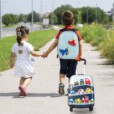 Infans 2PC Kids Carry On Luggage Set 12" Backpack and 16" Rolling Suitcase for Travel