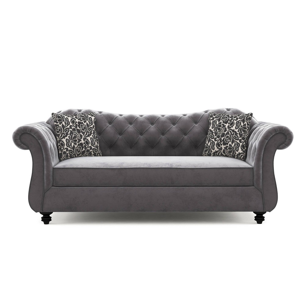 Brushwood Button Tufted Sofa Gray - Furniture of America: Upholstered, Wood Legs, Foam Cushions