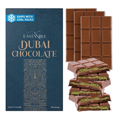 Eastanbul Dubai Chocolate Bar Pistachio, Viral Candy, 3 Pieces x Each 2.5oz