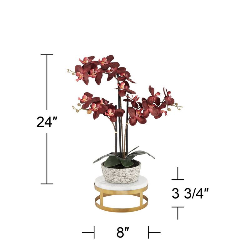 Studio 55D Potted Faux Artificial Flower Realistic Red Orchid in Crackle Gray Vase with Riser Home Decoration Living Room 24" High, 4 of 5