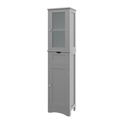 Costway Bathroom Tall Cabinet Freestanding Linen Tower With Doors & Drawer Grey : Target