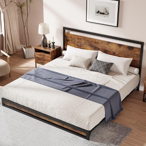 Bed Frame with Wood Headboard & Footboard, Rustic Brown Platform Bed with Under-Bed Storage, No Box Spring Needed - 1 of 4