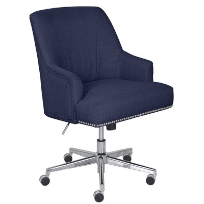 Blue Fabric Modern Swivel Home Office Chair with Fixed Arms