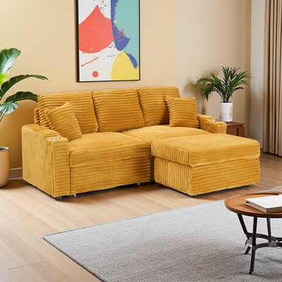 80" L-Shaped Sectional Sofa with Foldable Hidden Chaise, Armrest Cup Holder & Storage