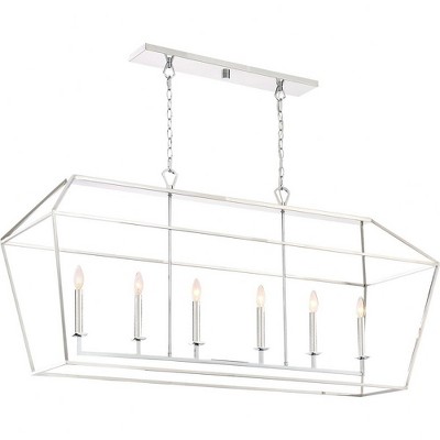 Polished Nickel 6-Light Island Chandelier with Candle Sleeves